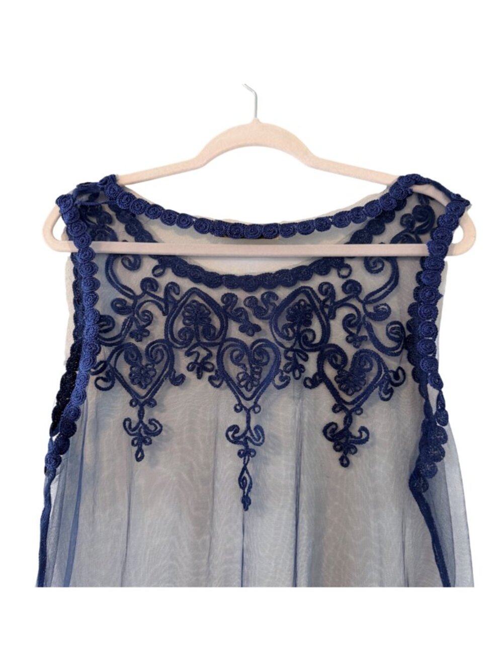 Jessica Taylor Blue Sheer Lace Embroidered Sleeveless Tunic Top Ones Sz Top - Picture 10 of 12